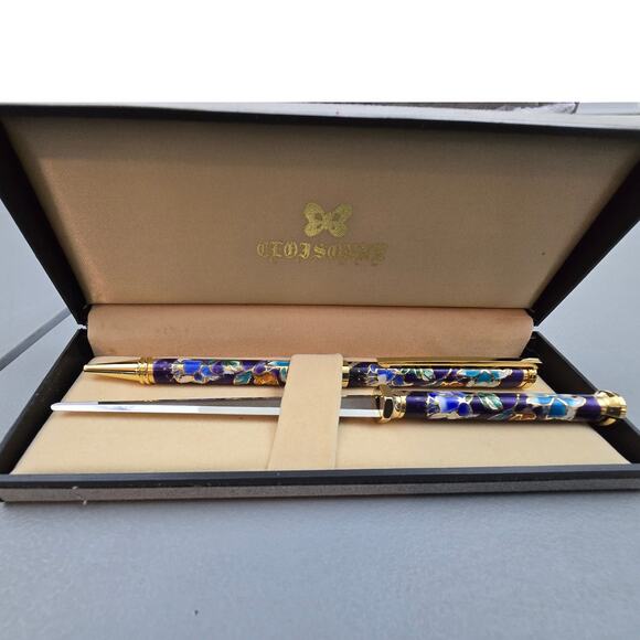 Vintage Cloisonne Pen & Letter Opener Refillable Set in Original Box NIB - Picture 4 of 5
